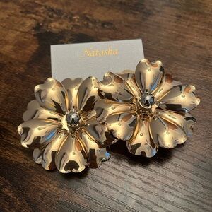 Natasha Big Gold Statement Flower Earrings Bold Baddie Statement Lightweight